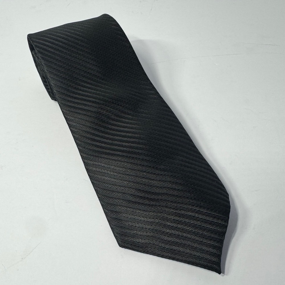Stafford Black Herringbone 100% Silk Tie Men's Textured Chevron Classic Necktie